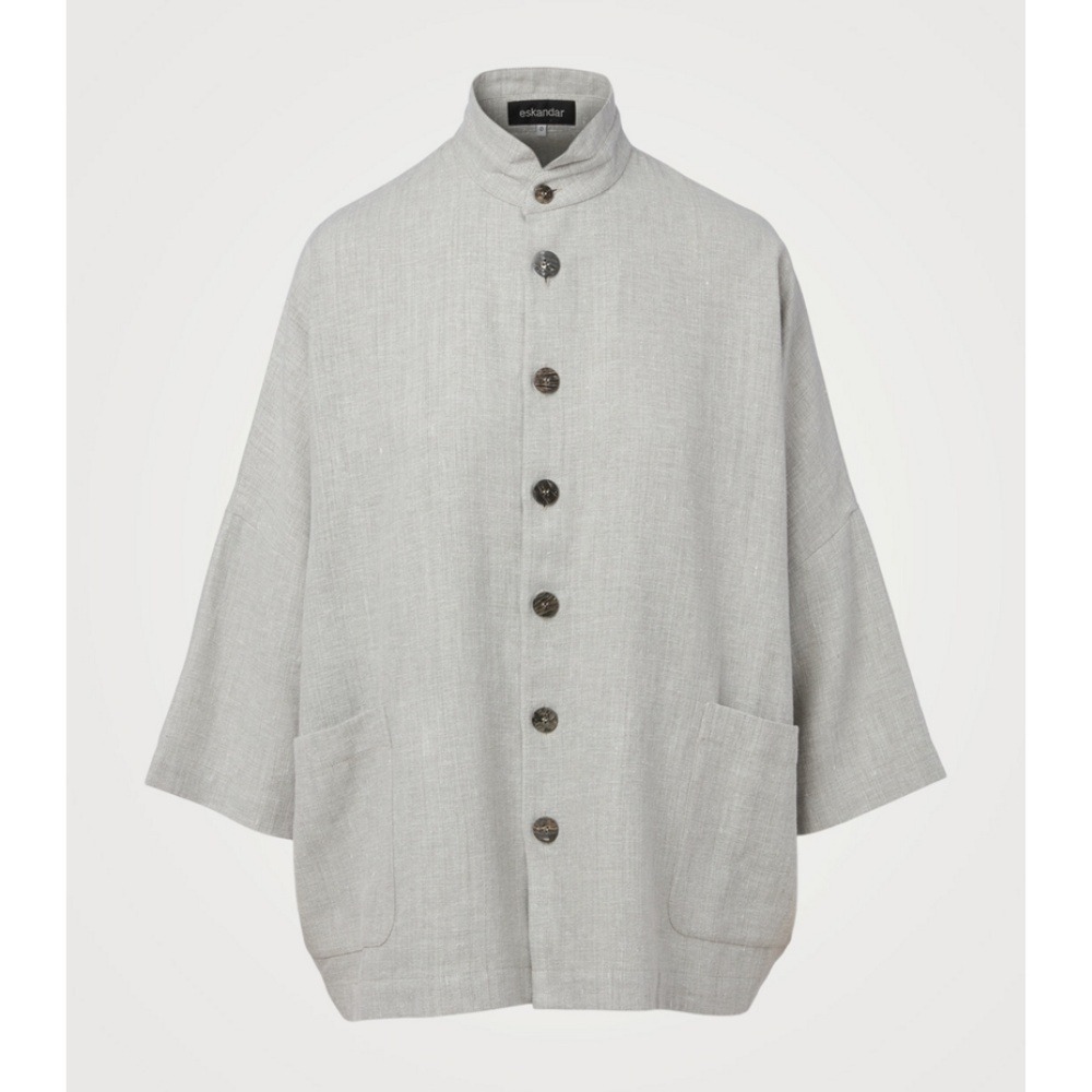 Eskandar Linen Mandarin Jacket 0 Sloped Shoulder Double Stand Collar 100% Linen